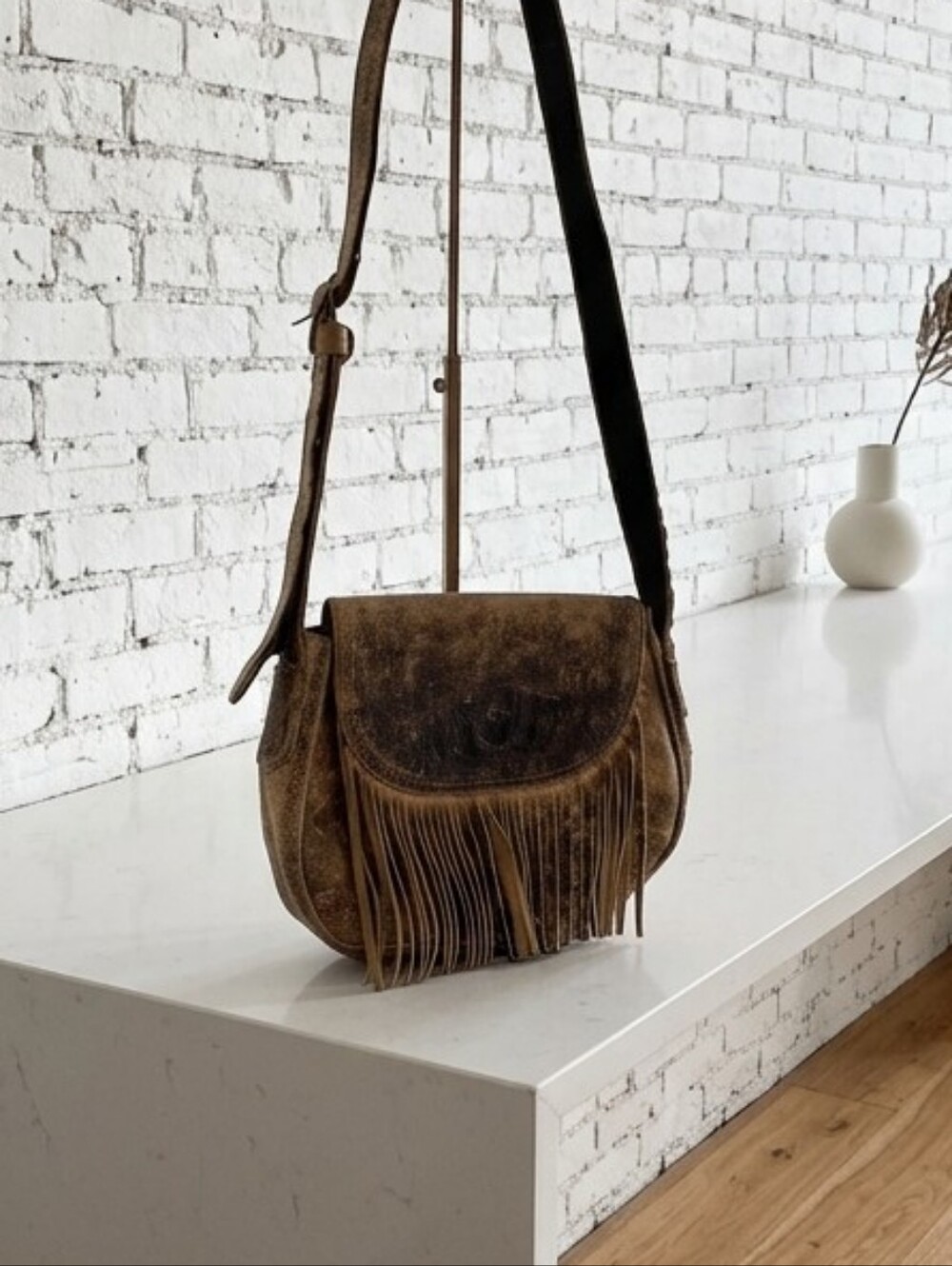Bed Stu Distressed Brown Fringe Suede Crossbody